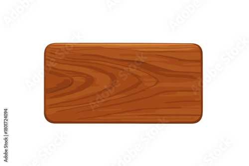 Realistic rectangular wooden plaque with rounded corners and rich brown grain texture