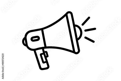 Simple outline icon of a megaphone broadcasting sound waves