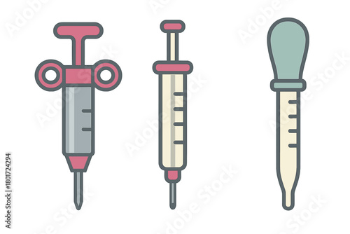 Medical and laboratory liquid dispensing tools icons set