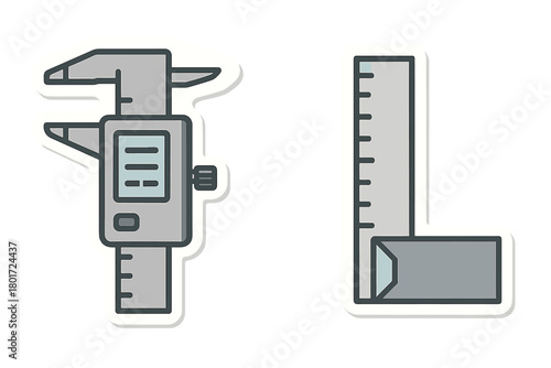 Digital caliper and try square precision measurement tools sticker set
