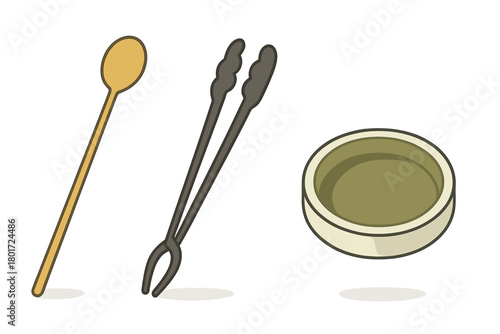 Traditional tools for preparing and serving ceremonial matcha green tea
