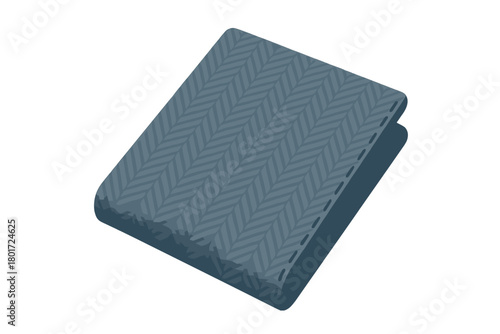 Folded blue blanket with herringbone texture isolated on white background