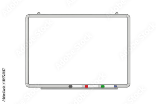 Blank rectangular whiteboard with silver frame and marker tray