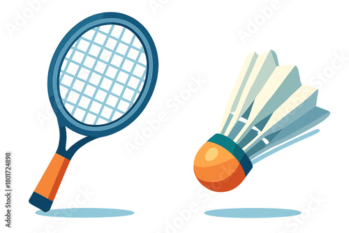 Badminton Racket and Shuttlecock Isolated on White Background