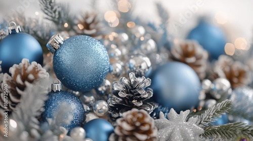 Blue  Silver Christmas Ornament Decor.