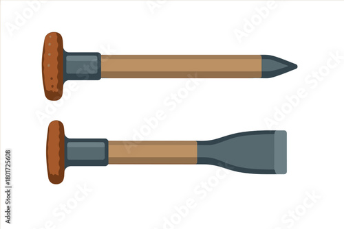 Heavy duty masonry tools including a pointed punch and a flat cold chisel