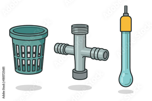 Hydroponic equipment set including net pot, cross connector, and liquid measuring tool for gardening systems