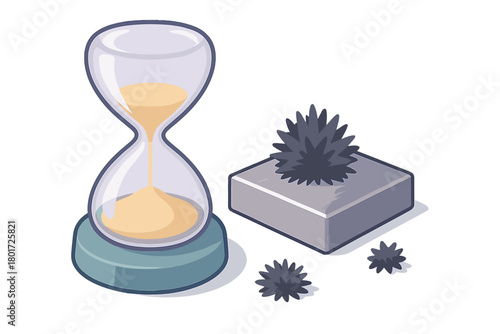 Hourglass and spiky virus concept in isometric view