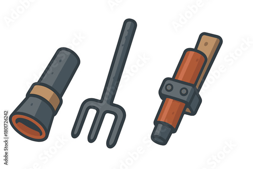 Three essential gardening hand tools icons featuring thick outlines
