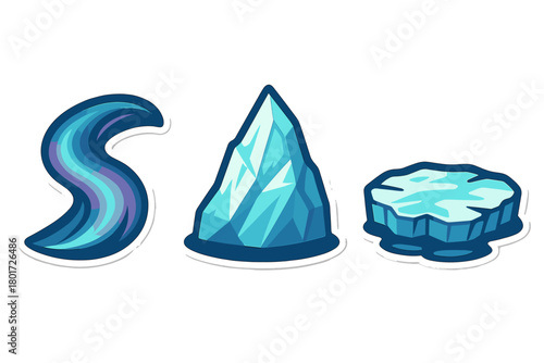 Stylized blue icons representing cold energy and ice elements