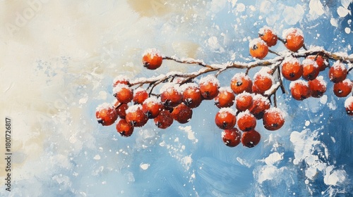 Snowy Berries Winter Branch Painting.