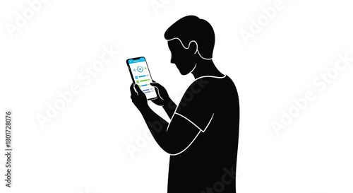 Silhouette of a person holding a smartphone and looking at a glowing screen with messages