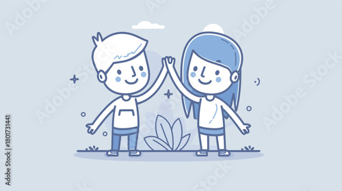 Outline illustration of two friends giving a high-five
