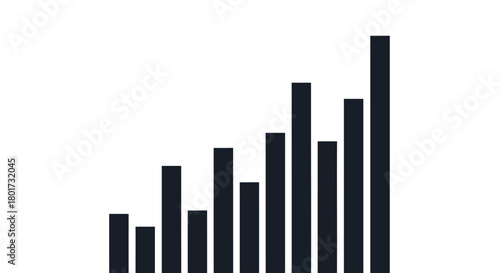 Rising dark blue bar graph showing upward trend and financial growth on a white background