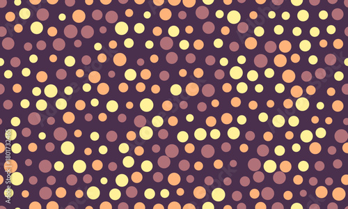 Abstract seamless pattern of pastel circles on a deep purple background.  Perfect for websites, textile designs, or vibrant branding.  A cheerful, playful design conveying joy and energy.