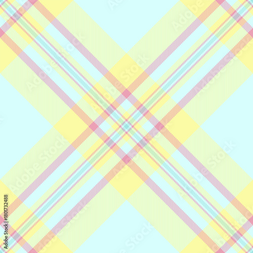 Pastel plaid pattern. Soft, diagonal stripes in light yellow, pink, and blue create a calming and versatile textile design. Ideal for backgrounds or fabric concepts.