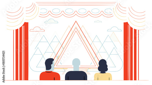 Minimalist abstract geometric design featuring a dynamic arrangement of colorful triangles in a modern composition perfect for graphic design backgrounds and artistic projects