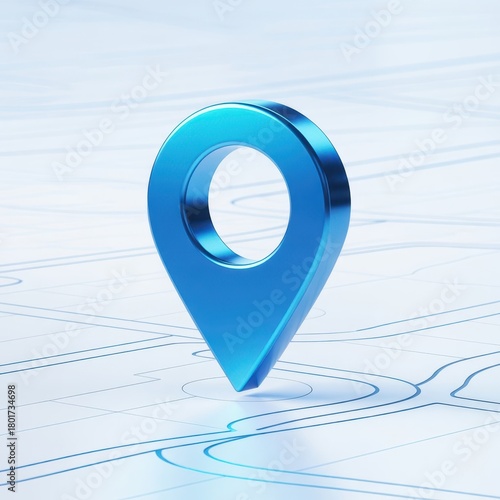 Blue location pin gps navigation map marker 3d render for travel destination and direction concept