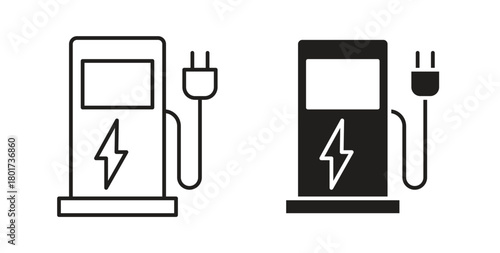 Charging station icon line and filled style suitable for web and mobile application