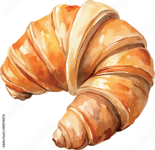 Hand Painted French Croissant Bakery Food Vector Watercolor Illustration