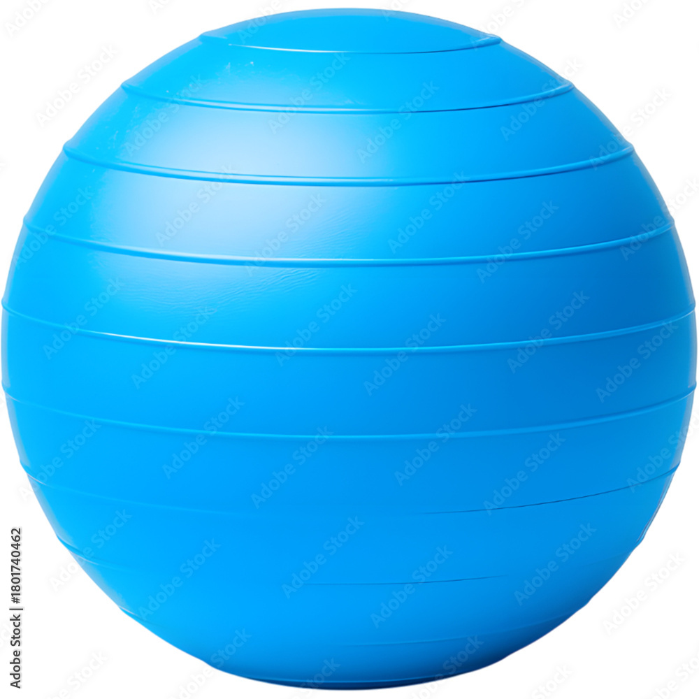 Fototapeta premium Blue balance exercise ball isolated on transparent background. Ideal for gym, pilates, and yoga design projects.