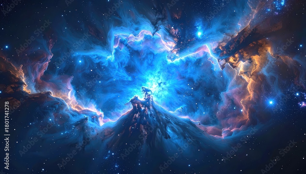 Obraz premium Cosmic Nebula: Stunning Deep Space Image with Vibrant Blues and Oranges - Perfect for Astronomy and Sci-Fi Backgrounds
