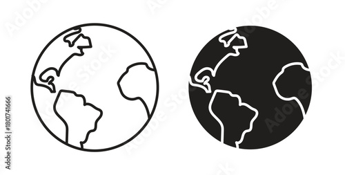 Earth icon line and filled style suitable for web and mobile application