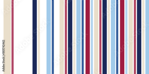 Classic navycore blue red nautical rope strpe seamless pattern for yacht style design. Vector illustration template for prints.