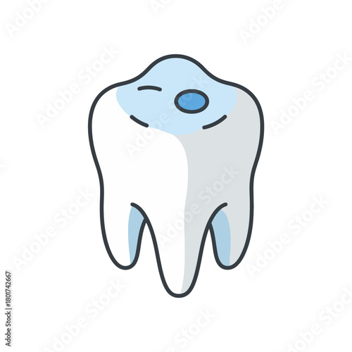 Isometric illustration of a tooth with a cavity, representing dental health and oral hygiene