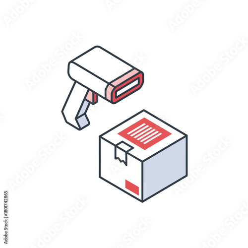 Scanning a Package Isometric Illustration of a Barcode Scanner and Delivery Box