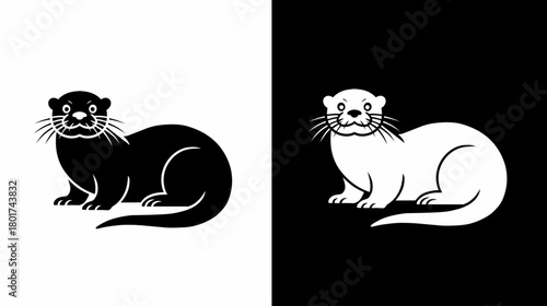 Otter Silhouette Vector Illustration: Black and White Animal Design