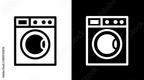 Modern Washing Machine Icons in Black and White Laundry Appliances
