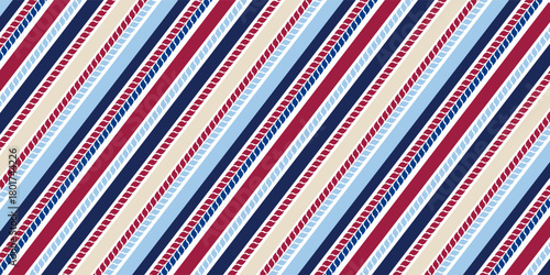 Classic navycore blue red nautical rope strpe seamless pattern for yacht style design. Vector illustration template for prints.