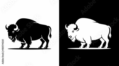 Bison Silhouette Vector Illustration in Black and White Contrasting Style