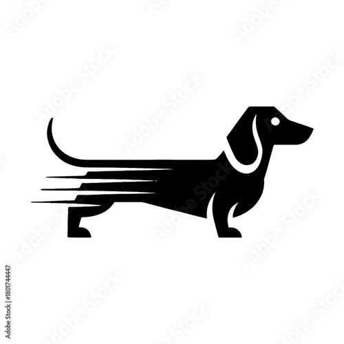 Black dachshund silhouette with motion lines representing speed and agility