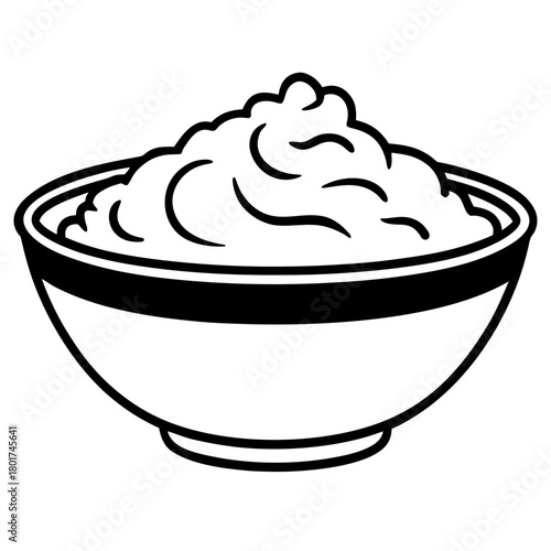 Black and white illustration of a bowl of mashed potatoes