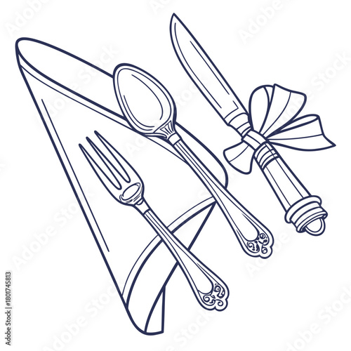 Elegant silverware setting with napkin