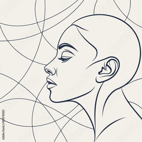 Elegant line art illustration of a womans face in profile