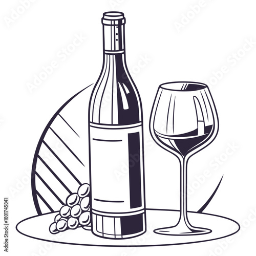 Elegant wine bottle and glass with grapes