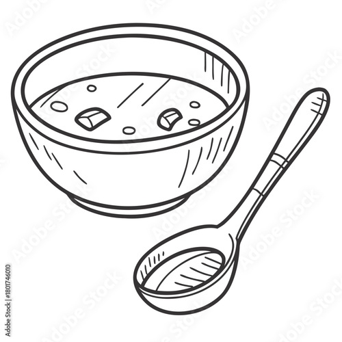Illustration of a bowl of soup with a spoon