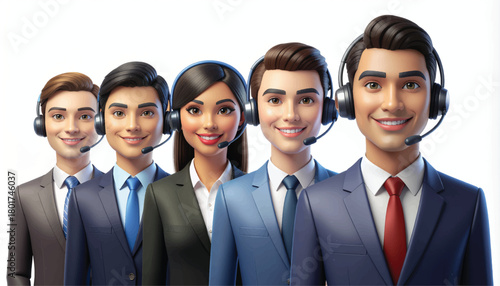 Call center support team with headset