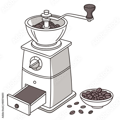Illustration of a coffee grinder for brewing coffee