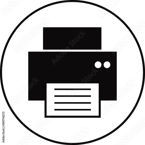 Printer icon , print device vector modern flat and line outline printer symbols for office, technology, documents, and paper printing, black and white circle button icons pack