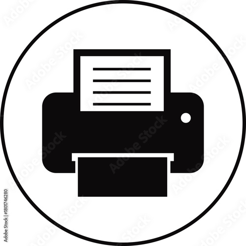 Printer icon , print device vector modern flat and line outline printer symbols for office, technology, documents, and paper printing, black and white circle button icons pack