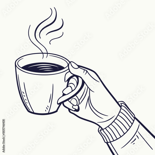 Illustration of hand holding a cup of coffee