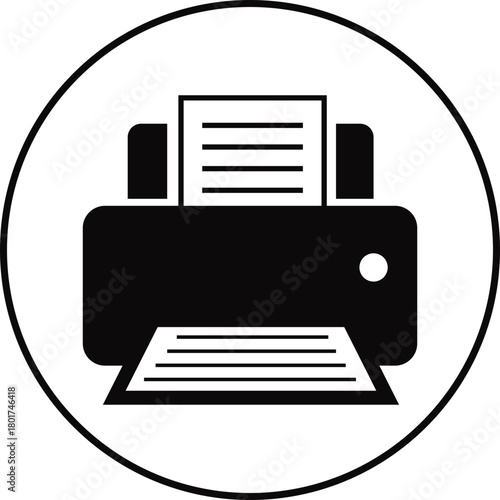 Printer icon , print device vector modern flat and line outline printer symbols for office, technology, documents, and paper printing, black and white circle button icons pack