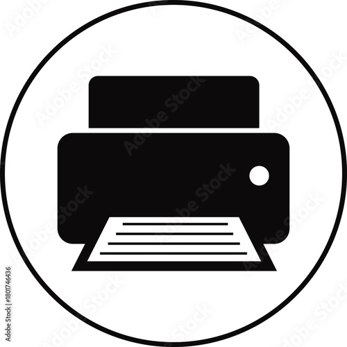 Printer icon , print device vector modern flat and line outline printer symbols for office, technology, documents, and paper printing, black and white circle button icons pack