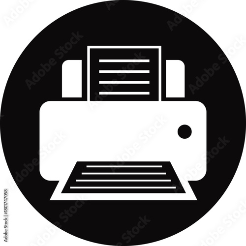 Printer icon , print device vector modern flat and line outline printer symbols for office, technology, documents, and paper printing, black and white circle button icons pack