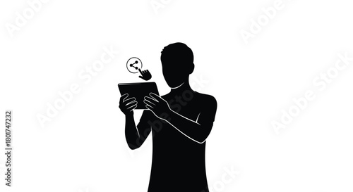 Silhouette of a person holding a tablet device with a lightbulb icon symbolizing an idea or inspiration