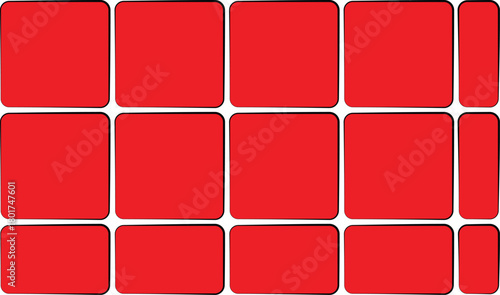 Geometric Red Pattern with Rounded Squares and Rectangles on White Background
